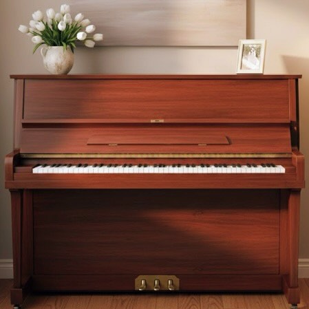 Student learning piano with teacher